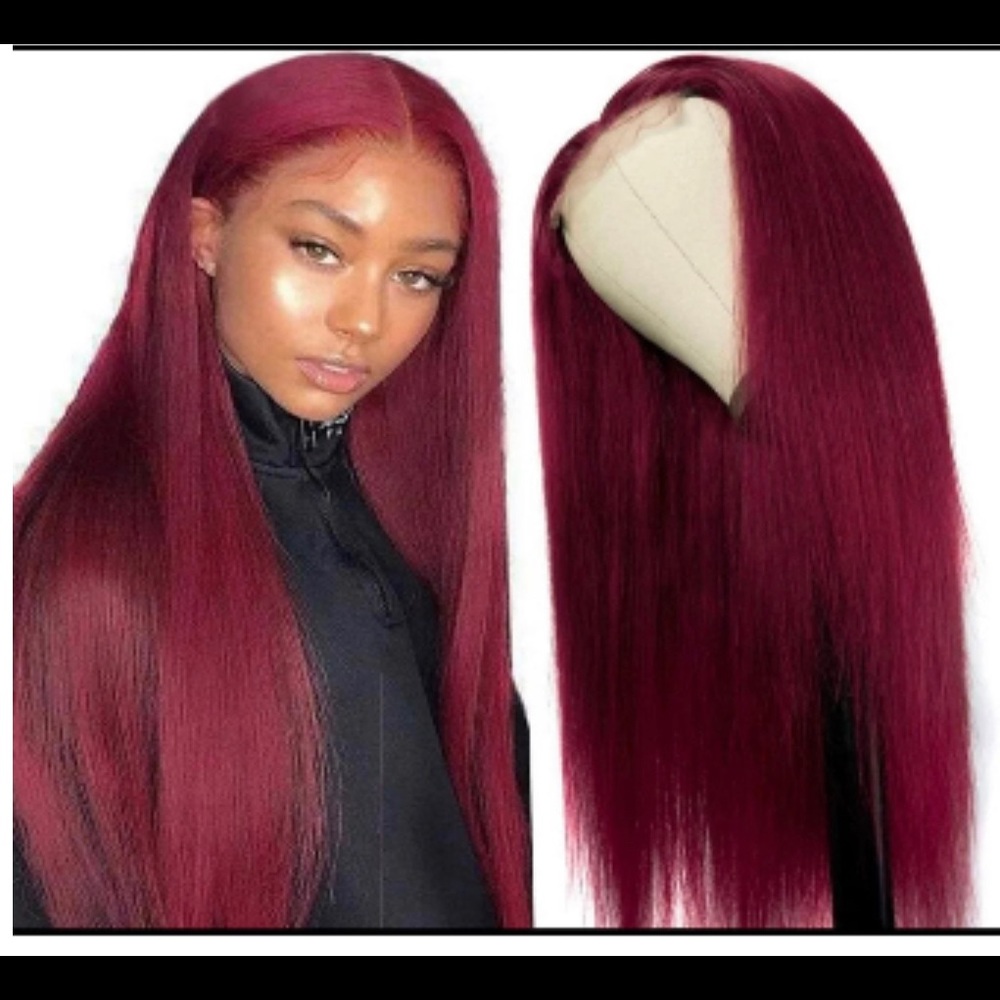 Burgundy human hair closure wig w/ mink lashes